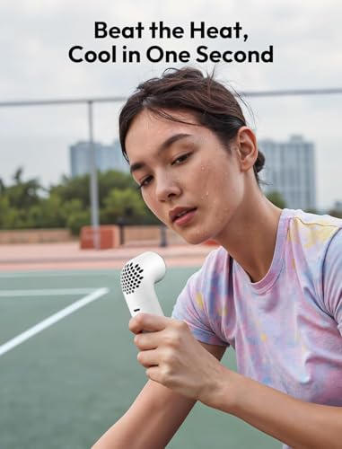 Image of Aecooly Portable Handheld Aero Fan, High Speed Aluminum Case Turbo Mini r Fan with Honeycomb Air Inlet, Digital Display, Rechargeable Personal Small Pocket for Travel Beach -White