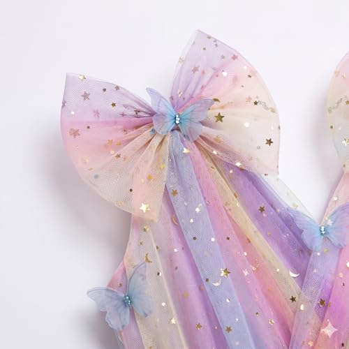 Image of IMEKIS Toddler Kids Girls Butterfly Dress Sparkle Sequins Tulle Wedding Formal Birthday Dresses 2-10T