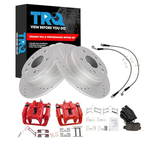Image of TRQ Performance Rear Brake Pad and Rotor Set Ceramic Slotted Drilled G | For 2003-2011 Honda Element