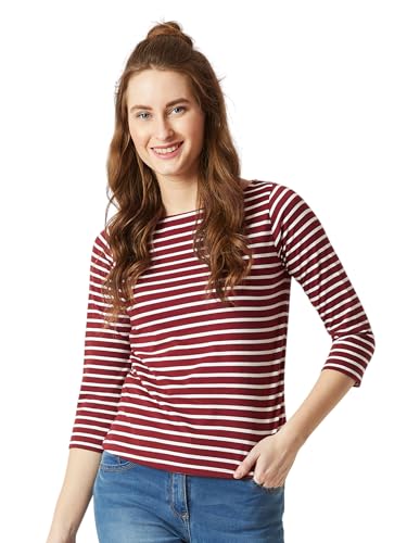 Image of Miss Chase Women's Round Neck Half Sleeves Cotton Lace and Pearl Detailing
