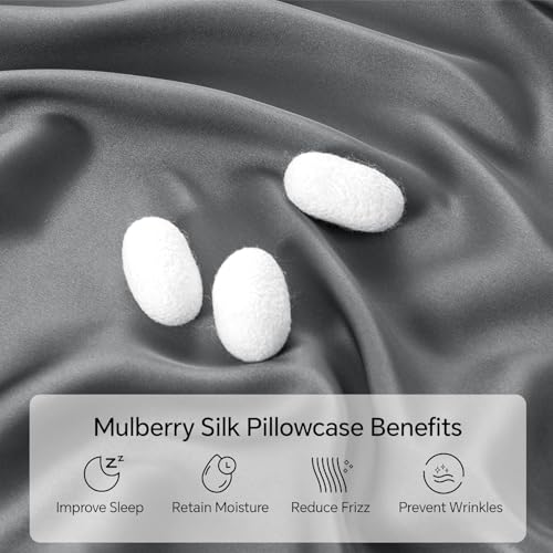 Image of INFIIXSO Mulberry Silk Pillowcase for Hair and Skin, Silk Pillow Cases Queen Size Set of 2 with Hidden Zipper 20x30 Inches, Ultra Smooth and Soft Cooling Pillow Cases for Hot Sleepers(Grey, 2 Pack)