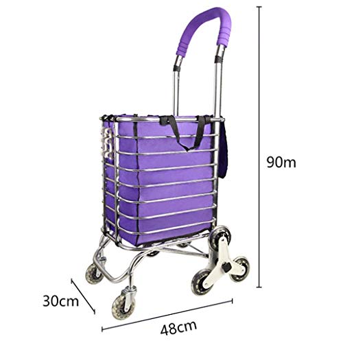 MTYLX Multifunktionale Tragbare Wagen Mit Rädern, Aluminiumlegierung, Wasserdichtem Stoff-Einkaufswagen, Tragendem 50 Kg, Klappwagen (Farbe: Lila) – Bild 3