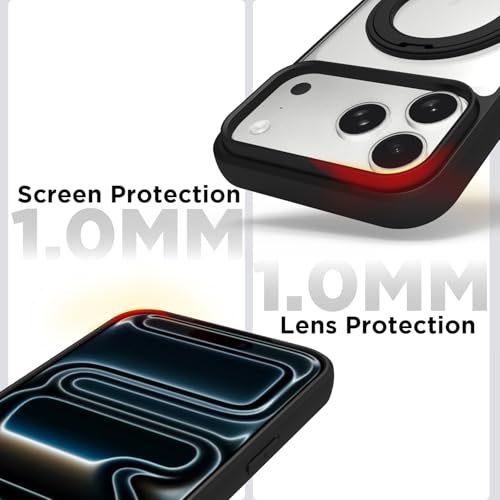 Image of RIGGEAR Shockproof Tough Hybrid Armor 360 Rotating Magnetic Ring Stand Back Cover Case Compatible with MagSafe Accessories for iPhone 17 Pro Max (Smoke Black Matte PC and Black TPU Bumper)