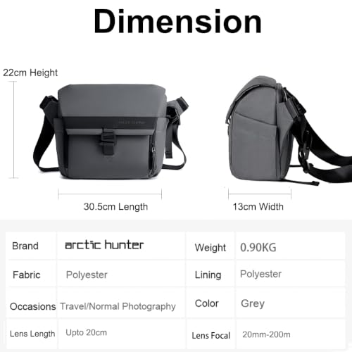 Image of Arctic Hunter Camera Sling Bag for DSLR Cameras and Lens, Shockproof Water Resistant Crossbody Camera Bag with Tripod Holder and iPad Pocket, for Men and Women, Grey