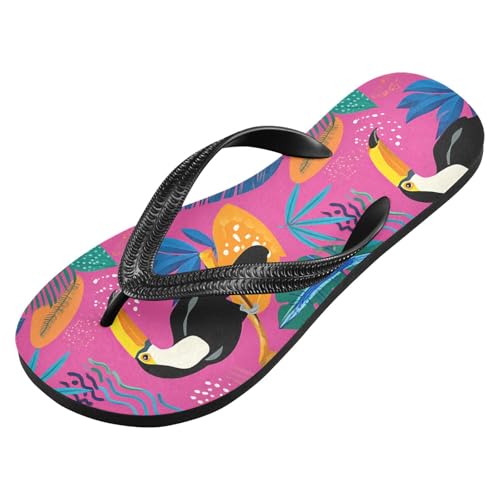 ALAZA Beautiful Toucan Bird Flip Flops for Women Fashion Beach Slippers Comfort Mens Flip Flops Non-Slip Rubber Shower Slippers Sandal for Hotel Travel Sport,XS2