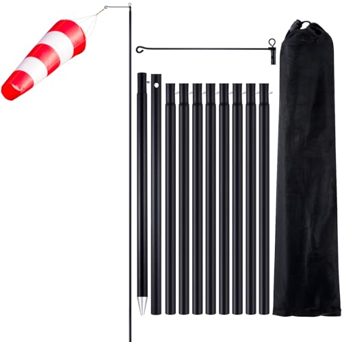 Otoolling 13 ft Windsock Pole 6-Section Flagpole - Swiveling Eyelet at Top with Detachable Swiveling Arm - Metal Ground Stake Included with Bag for Outdoor Fabric Decor Easy Assembly