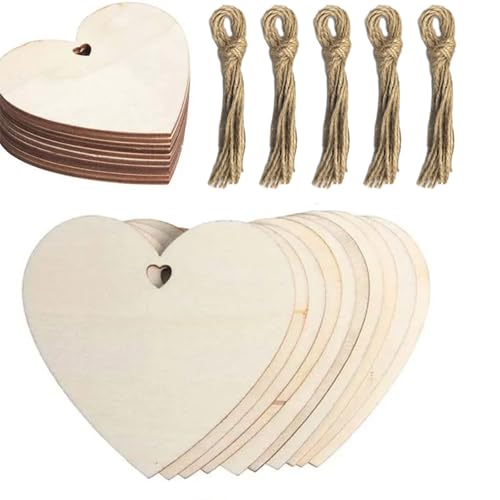 Set 50 Cuori In Legno Da 8 Cm Con Corda Di Juta – Grezzi Per DIY, Decorazioni Matrimonio E Natale