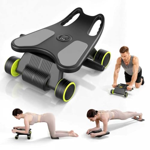 Ab Roller with Elbow Support, Ab Roller Board Core Workout Machine with 4 Wheels, Mini Pilates Reformer Equipment for Home Gym, Abdominal Full-Body Strength Exercise Trainer with Knee Pad