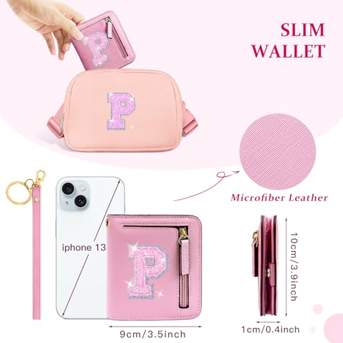 Image of COSHAYSOO Initial Wallet RFID Small Bifold Slim Letter Wallet for Women Teenager Girls Travel Daily Necessities Credit Cards Money Cash Coin Organizer, Pink, Compact, P