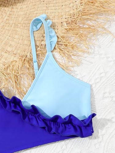 WDIRARA Girl's 2 Piece Colorblock Ruffle Hem Swimwear Set Frill Trim Swimsuit Set Summer Bathing Suit3
