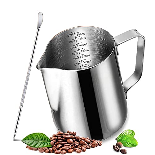 Comparison: Best Milk Frothing Pitcher 10 20 oz Milk Frothing Pitcher, 304 stainless steel 600ml milk can coffee frothing cup with art deco pen milk jug coffee cup used to make cappuccino latte