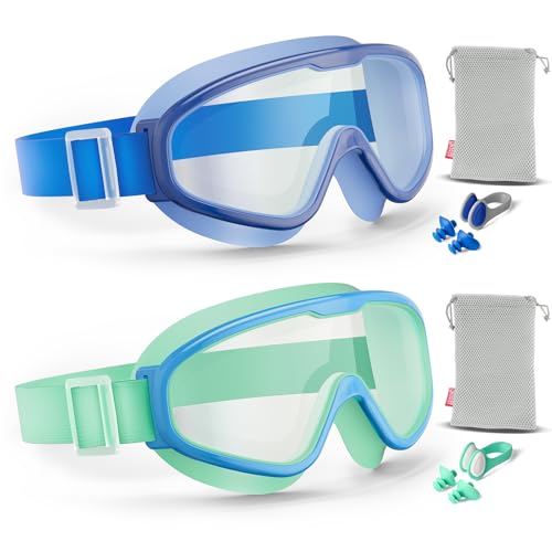 Aegend 2PCS Swim Goggles with Fabric Strap Kids Swimming Goggles Wide View No Leaking Pool Goggles for Kid Youth Adult