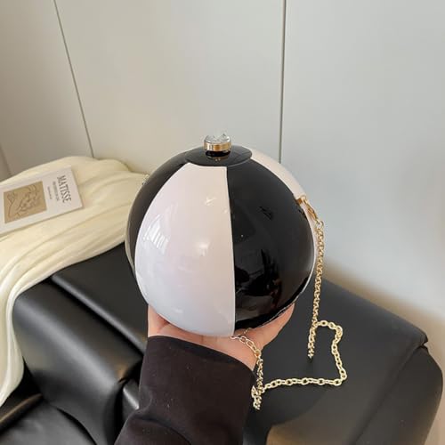 Hard Shell Acrylic Beach Ball Shaped Chain Crossbody Bag, Glossy Color Block Sphere Purse, Novelty Funny Ball Clutch Bag2