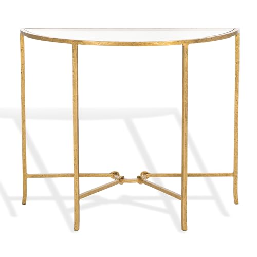 SAFAVIEH Couture Collection Tauri Brass Metal Glass Top Half Moon Console Table (Fully Assembled)