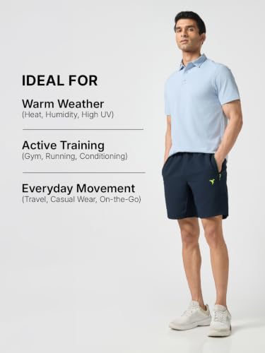 Image of TECHNOSPORT Men Solid Slim Fit Sports Shorts Techno LITE UPF50+ Polyester Mid Rise Drawstring Shorts Pant for Men Gym Workout Running Cricket Casual Quick Dry