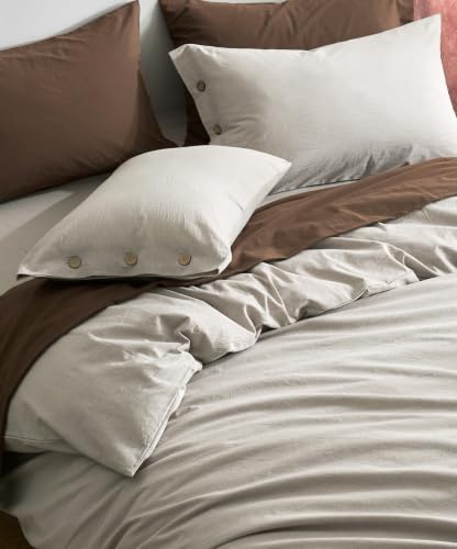 Image of JELLYMONI 100% Washed Cotton Natural Gray Duvet Cover Cal King | OEKO-TEX Certified, Soft, Breathable Linen-Look Bedding with Natural Wrinkle Texture, Button Closure, 3-Piece Set, 104 inchx98 inch