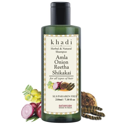 Khadi Amla Onion Reetha Shikakai SLS-Paraben free Ayurvedic Shampoo Anti Dandruff -210 ml (Pack of 1)