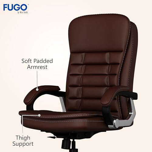 Image of FUGO FG112 Ergonomic Office Chair,Adjustable Height,Cushioned Back&Seat,Tilting Mechanism,Heavy Duty Metal Base,Dual Nylon Casters,Comfortable Desk Chair for Work,Home Office,3-Year Warranty.(Brown)