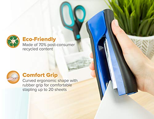 Bostitch Office Dynamo 4 In 1 Standup Stapler, Includes 420 Staples, 20 Sheet Capacity, Integrated Pencil Sharpener, Staple Remover & Staple Storage, Blue #TOP5
