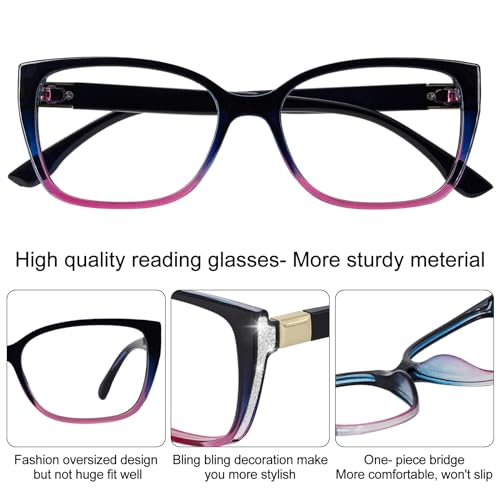 OCCI CHIARI Fashion Reading Glasses for Women 2.0 Oversized Readers 0 1.0 1.25 1.5 1.75 2.0 2.25 2.5 2.75 3.0 3.5 4.0 5.0 6.0 (Black-Purple,2.0+) by OCCI CHIARI - Image 3