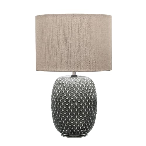 Pauleen 48153 Pretty Classy Tischleuchte Keramik Tischlampe mit Stoffschirm hell Beige max60W E27 Dunkelgrau/Beige 230V Keramik