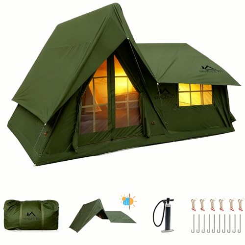 14' x 10' Large Inflatable Tents for Camping 8-10 Person - Instant Setup 4 Season Blow up Tent, Waterproof Inflatable Hot Tent with Stove Jack