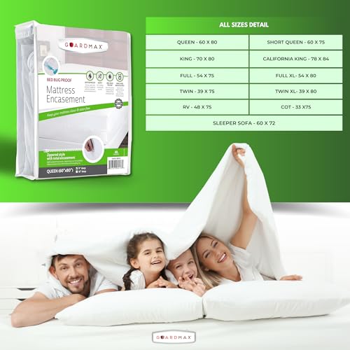 Guardmax Zippered Mattress Protector - 100% Waterproof & Hypoallergenic, Perfect Fit for Sleeper Sofa, Eco-Friendly & Bed Bug Proof