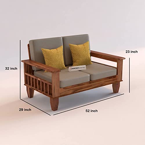 Image of Sheesham Wooden 2 Seater Sofa for Living Room | Rosewood 2 Seater Cushion Sofa with Side Newspaper Holder for Home & Office | Solid Wood Sofa Set for Lounge (Honey)