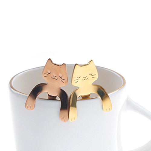4 Pcs/Set Coffee Spoon Mini Cat Hugging Kitty Spoon,Tea Soup Sugar Dessert Appetizer Seasoning Bistro Spoon,Hanging Cup Spoon By Obangong #TOP2