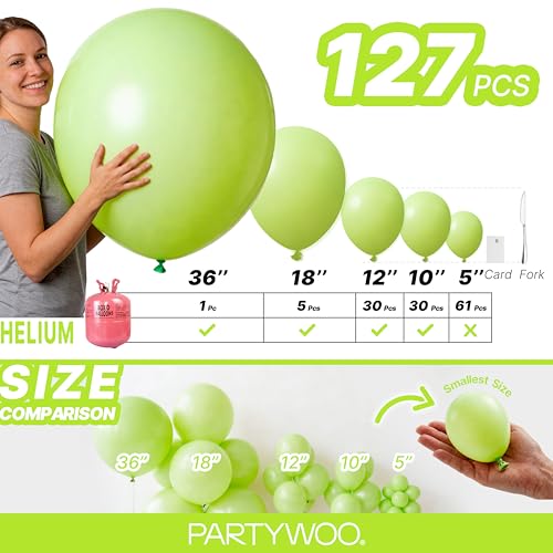 Image of PartyWoo Lime Green Balloons 127 pcs Different Sizes of 36 18 12 10 5 Inch Neon Yellowish Light Green Latex Balloon Arch Kit Garland for Graduation Halloween Summer Birthday Party Decorations Green-Y6
