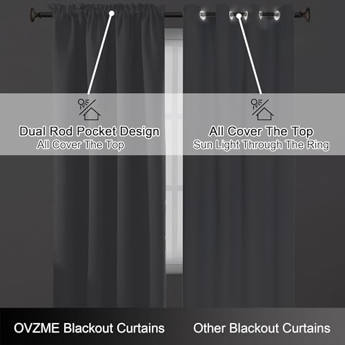 Image of Silver Grey Blackout Curtains for Bedroom 84 Inch Length 2 Panels, Soft Fabric Room Darkening Curtains for Living Room, Dual Rod Pocket Design Modern Window Treatment Drapes, 2x40Wx84L Inches