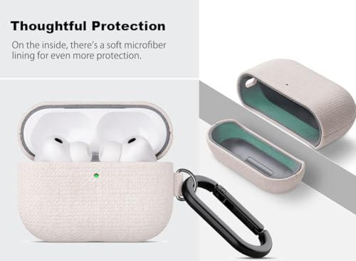Image of Haobobro Handmade Case - for AirPods Pro 3 Case Cover with Clip - Selected Skin-Friendly Vegan Leather, Woolen Fabric Cloth Style, Shockproof Hard Cover for AirPods Pro 3rd Generation Earbuds - White