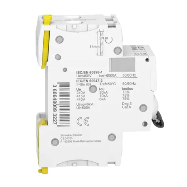 CABLEPELADO Interruptor Automático Magnetotérmico residencial iC60N | Normas EN 60898-1, IEC 60898-1 | 6kA |2P | CURVA C | IP44 | 20A
