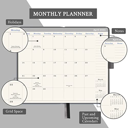 2023-2026 Pocket Planner/Calendar - Monthly Pocket Planner/Calendar 2023-2026 With Pen Loop, Jul. 2023 - Jun. 2026, 6.6" X 3.7", Inner Pocket And 61 Notes Pages - Grey #TOP2