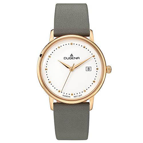 Preisvergleich Produktbild Dugena Damen Quarz-Armbanduhr, Gehärtetes Mineralglas, Lederarmband, Mila, Grau / Gold, 4460791