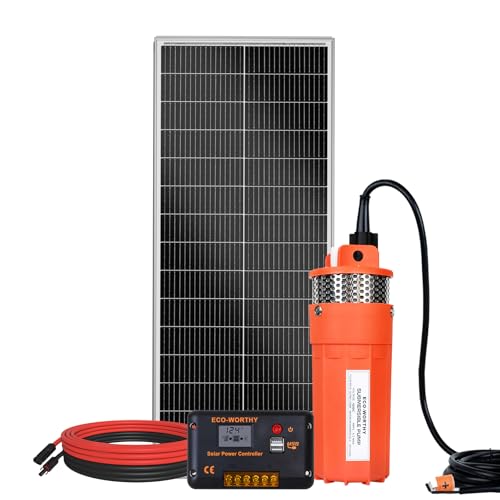 DCHOUSE Bomba de Agua Solar 100W para Pozo Profundo, 12V DC, Acero Inoxidable, Bajo Ruido, Gran Caudal, con Panel Solar 100W para Riego y Suministro de Agua