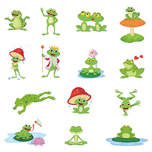 Image of Cute Frog Wall Decals DIY Animal Pool Mushroom Wall Stickers Waterproof Vinyl Decal for Kids Girls Boys Classroom Playroom Living Room Nursery Bedroom Wall Decor Art Decoration