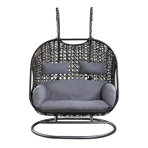 Image of Outdoor Swing for Balcony and Garden Two Seater with Stand & Cushion | Patio Hammock Jhula for Adults | Rattan and Wicker Swing Chair