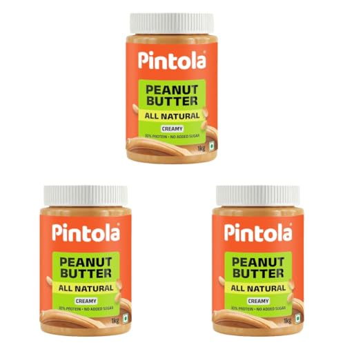 Image of Pintola All Natural Peanut Butter Creamy 1kg | Smooth | Unsweetened | 30g Protein | Gluten & Cholesterol Free, Vegan Peanut Butter, Nut Butter, High in Protein Spread, 100% Pure Roasted peanuts butter