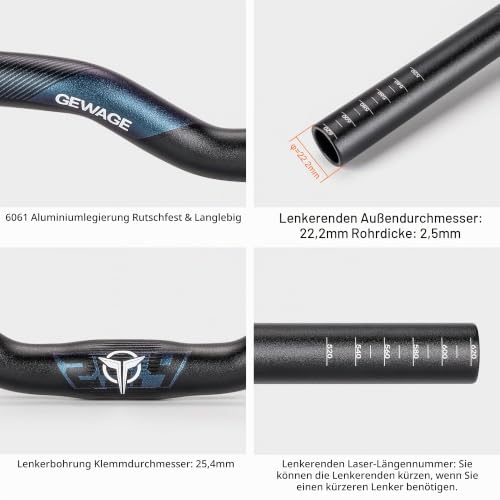 GEWAGE 25,4 mm Fahrradlenker – 620mm Riser-Lenker aus 6061 Aluminiumlegierung, 30/50 /70/90/120mm Rise, 12° Backsweep… – Ansicht 6
