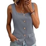Blazer sans manches pour femme avec boutons sur le devant et col carré - Vêtement d'extérieur chic, Gris