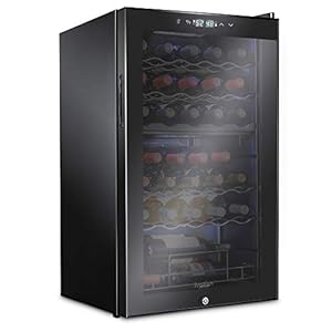 Ivation 33 Bottle Dual Zone Wine Cooler Refrigerator w/Lock | Large Freestanding Wine Cellar For Red, White, Champagne & Sparkling Wine | 41f-64f Digital Temperature Control Fridge Glass Door Black