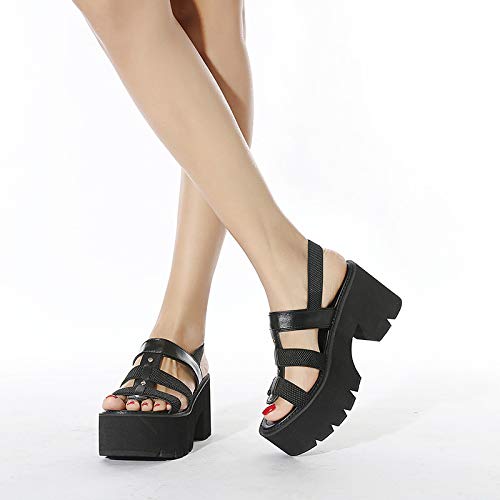 Sandales à talons hauts pour femmes semelles épaisses 8 cm noires taille 40 été