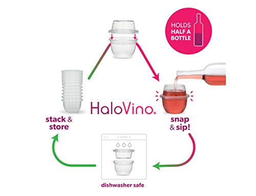 Halovino | Dishwasher Safe, Stemless Stackable Wine Glasses | Plastic, Shatterproof, Unbreakable | Reusable & Recyclable, Not Disposable | For Outdoor Parties & Receptions | 12 Oz #TOP4