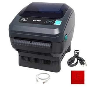 ZP450 Zebra Direct Thermal Label Impresora de código de barras con cable USB 2.0 y cable de 3 clavijas, conectividad USB, serie y paralela 203 DPI