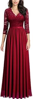 MISSMAY Women's Vintage Floral Lace V Neck Evening Bridesmaid Formal Long Dress, X-Large, Red