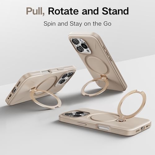 Image of TORRAS 360 Spin Mag Stand for iPhone 16 Pro Max Case, Fit for Magsafe, Mil-STD Protective Hard PC Scratch-Resistant Ostand Case for iPhone 16 Pro Max Phone Case Desert Titanium, Dune Beige, 6.9 inch