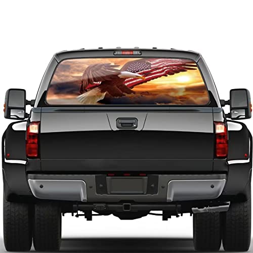Truck Decal American Flag Eagle Flying in Moutain Sunrise Graphic Perforated Viny Rear Window Decals for Trucks Suvs Cars Pickup,Patriotic Decor Back Window Sticker Universal Size 66