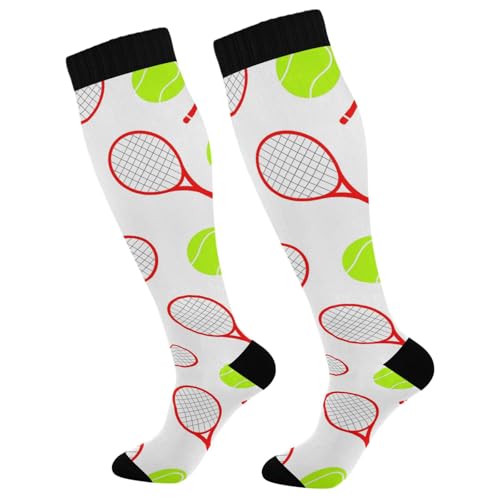 Dussdil Red Tennis Racket Green Ball Compression Socks for Women Men Christmas Circulation Long Knee Socks for Winter Warm Stockings Socks