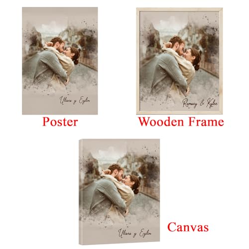 Custom Watercolor Couple Portrait from Photo, Custom Painting From Photo Wall Art, Custom Couple Portrait Canvas, Valentine Wedding Anniversary Engagement Gifts for Husband, Wife, Couple Picture Frame